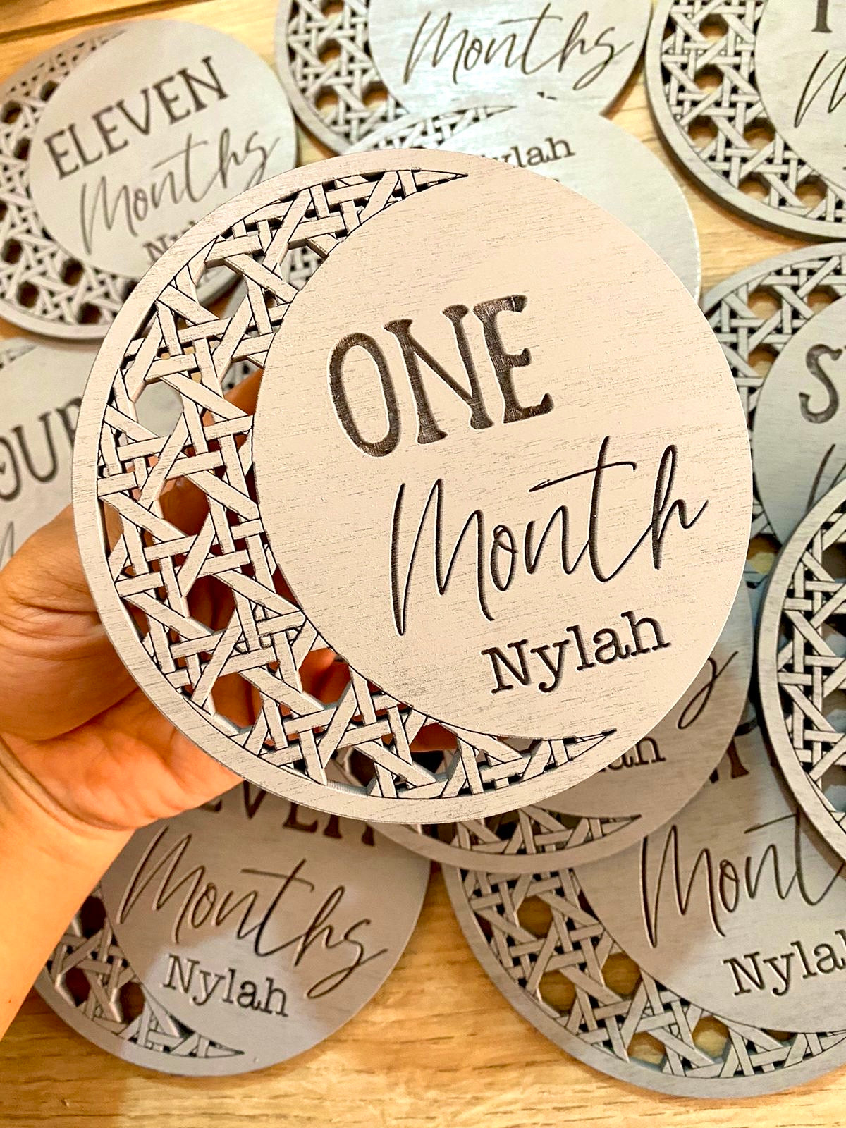 Wooden born tags for baby months Girl Boy
