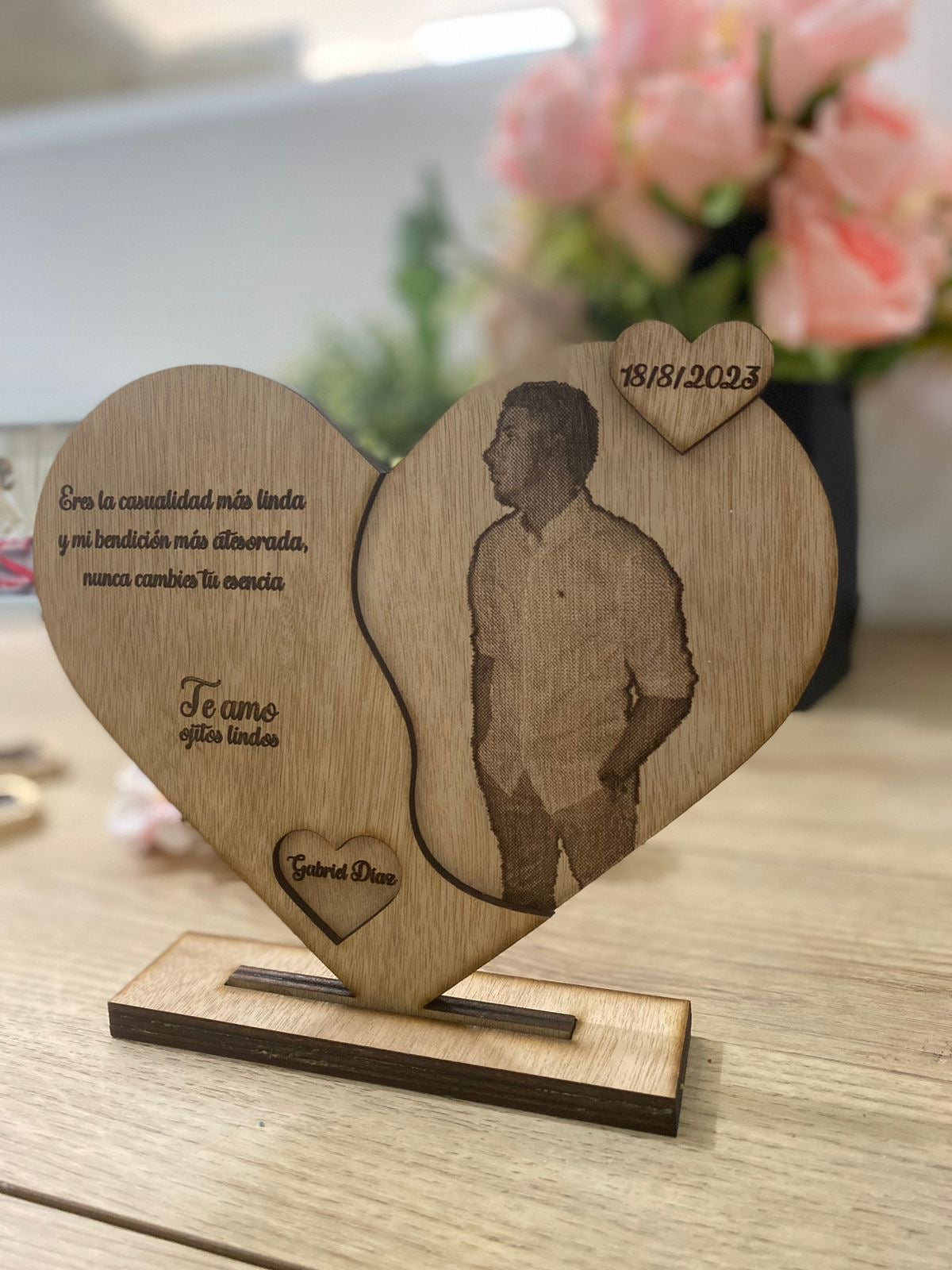 Pisapapeles para regalo de pareja con forma de corazón personalizado de madera