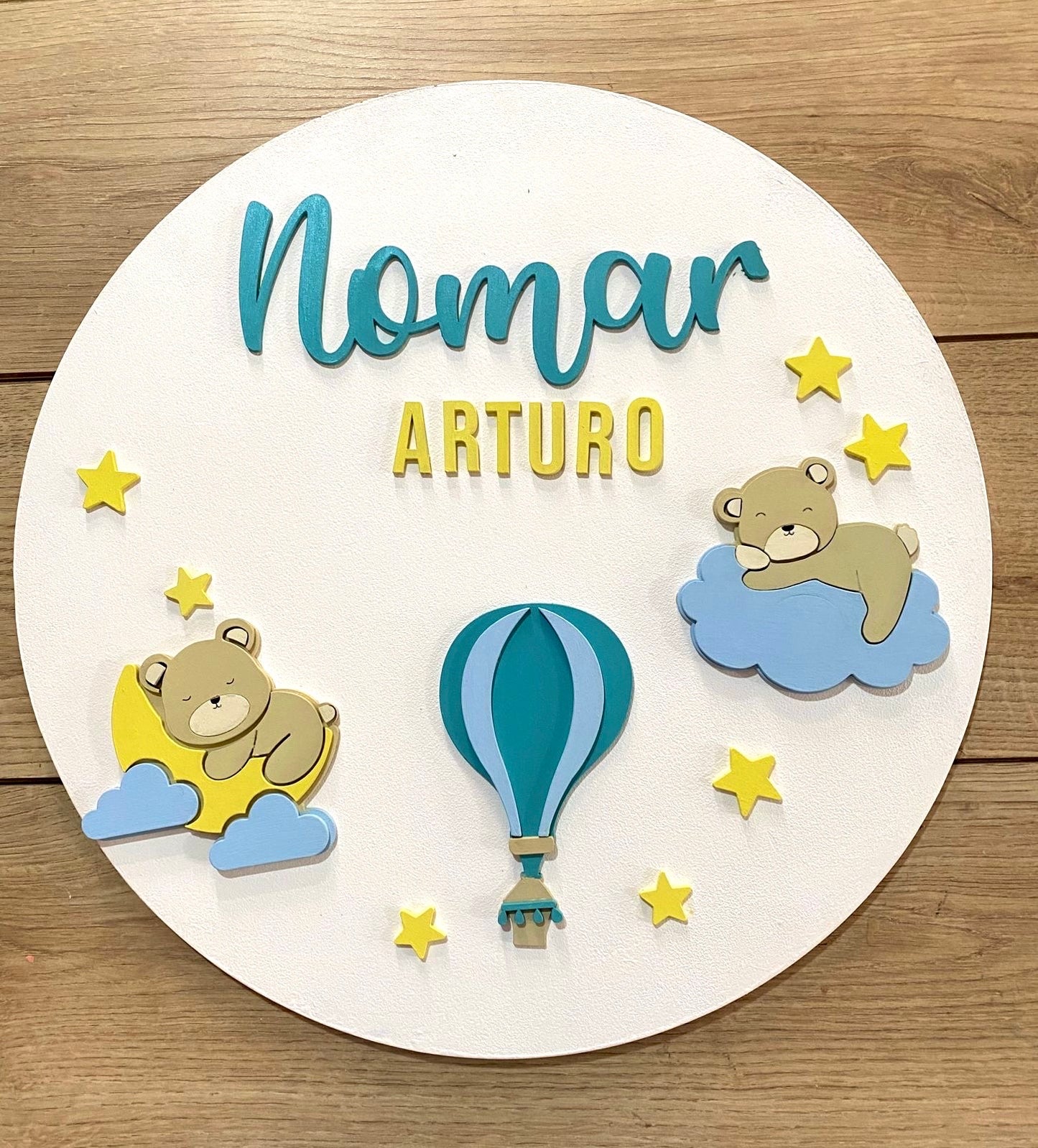 Sleepy Bear Balloon Baby Boy Wall Hanging