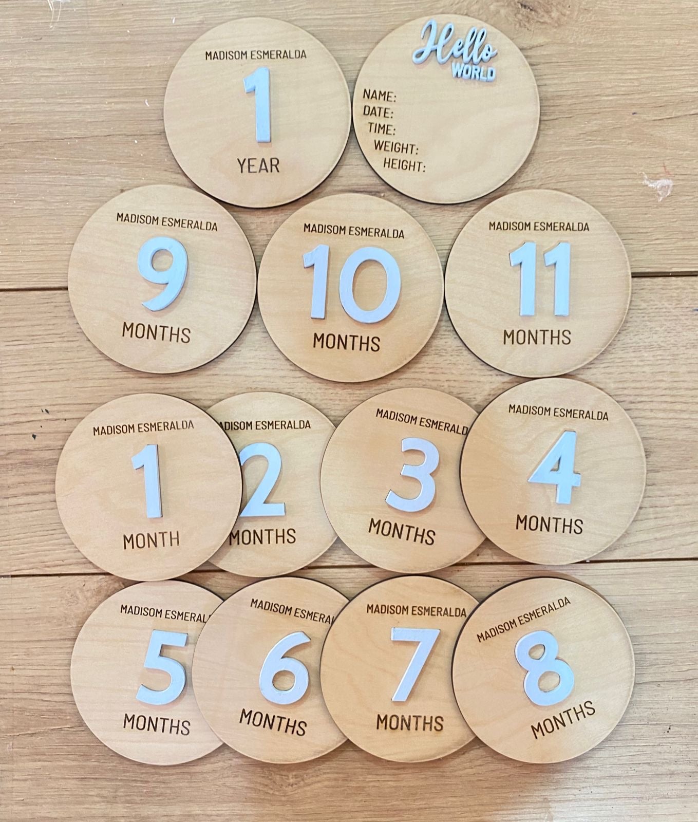 White letters Tags for baby months Wood Acrylic Girl Boy
