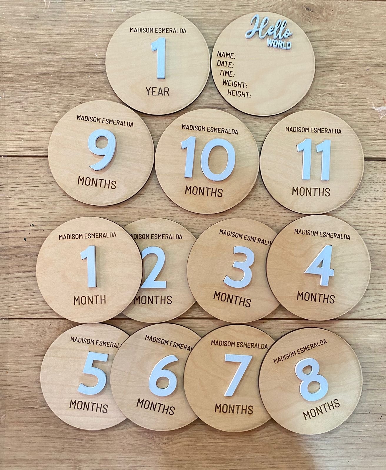White letters Tags for baby months Wood Acrylic Girl Boy