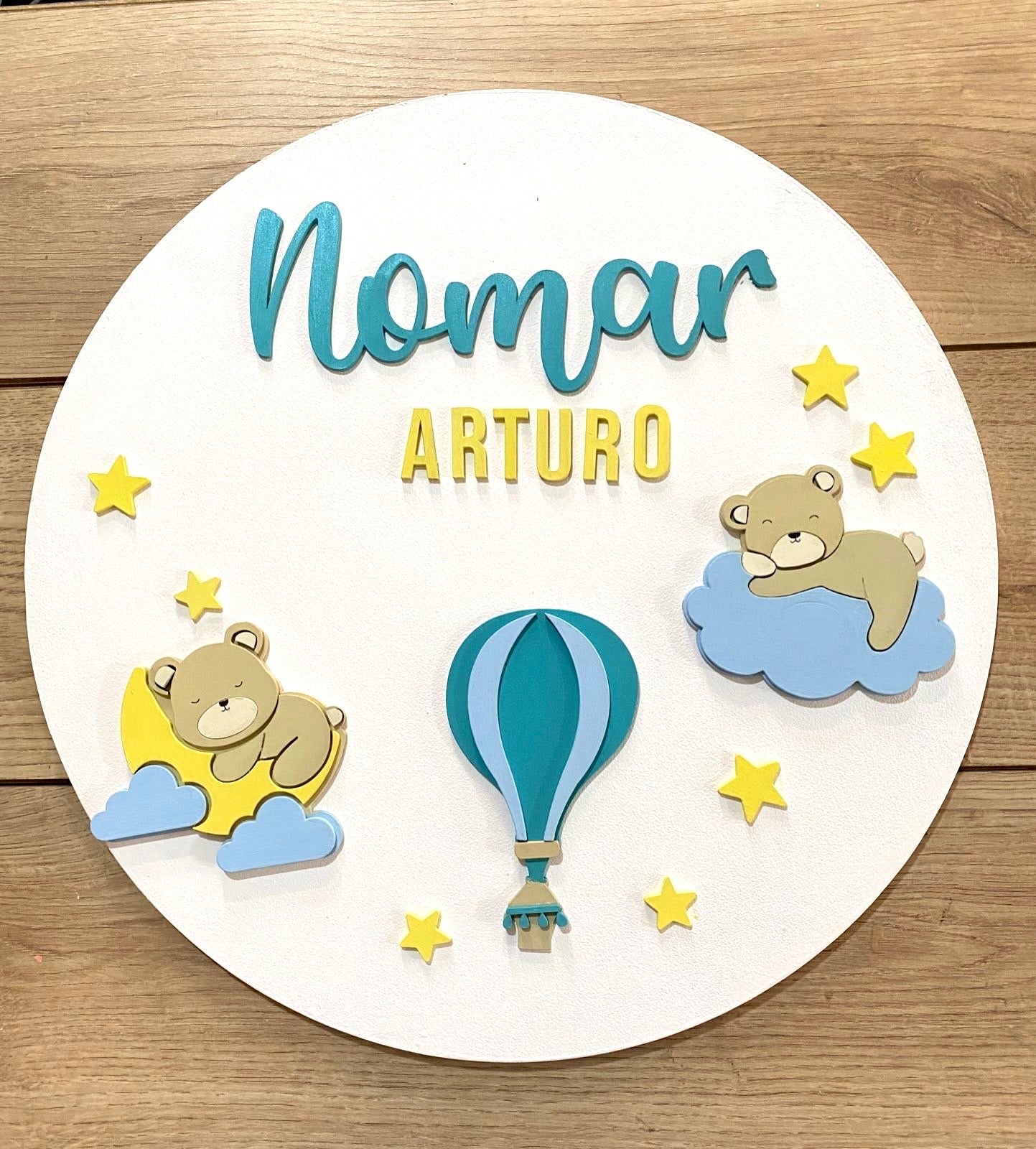 Sleepy Bear Balloon Baby Boy Wall Hanging