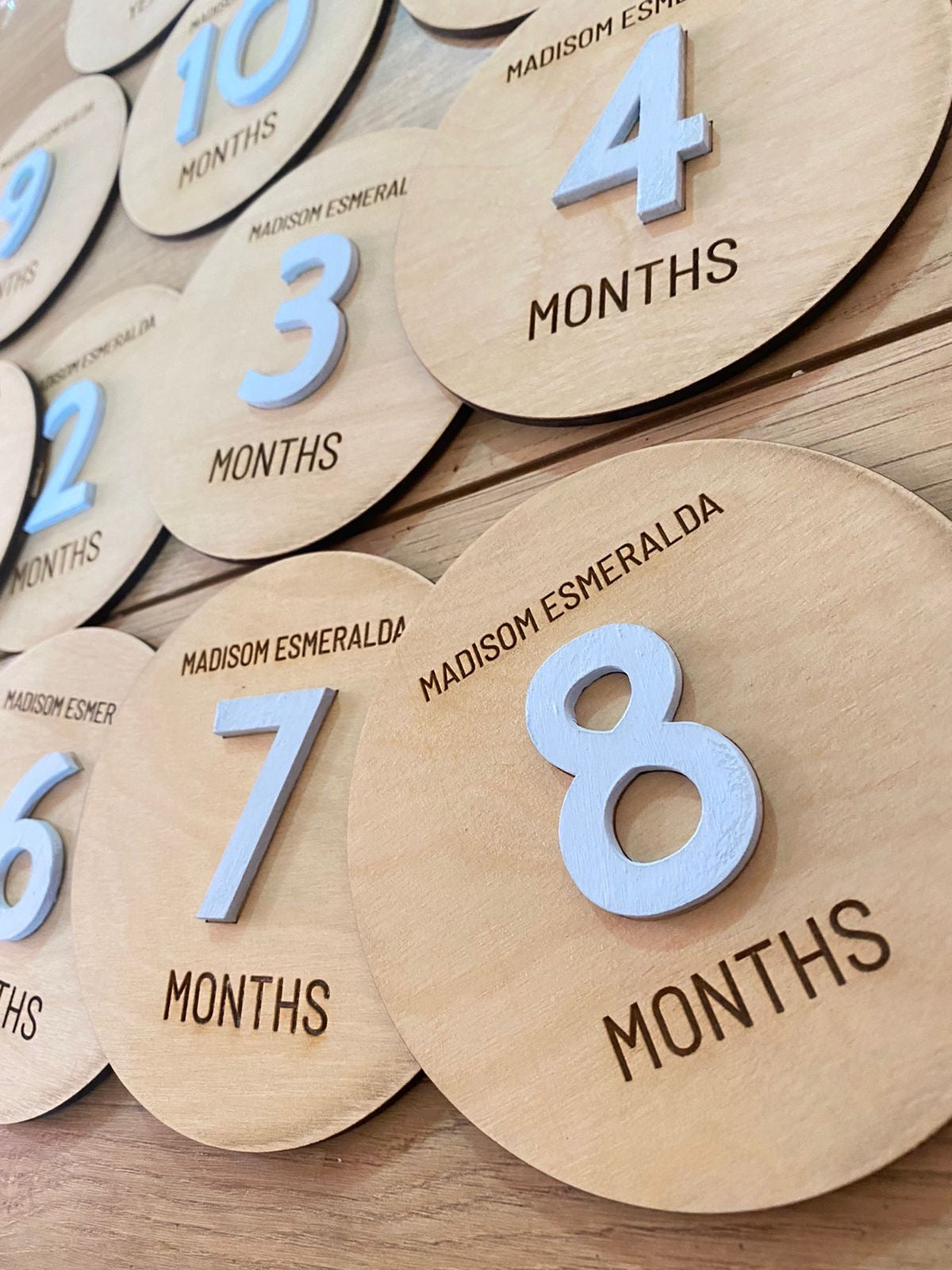 White letters Tags for baby months Wood Acrylic Girl Boy