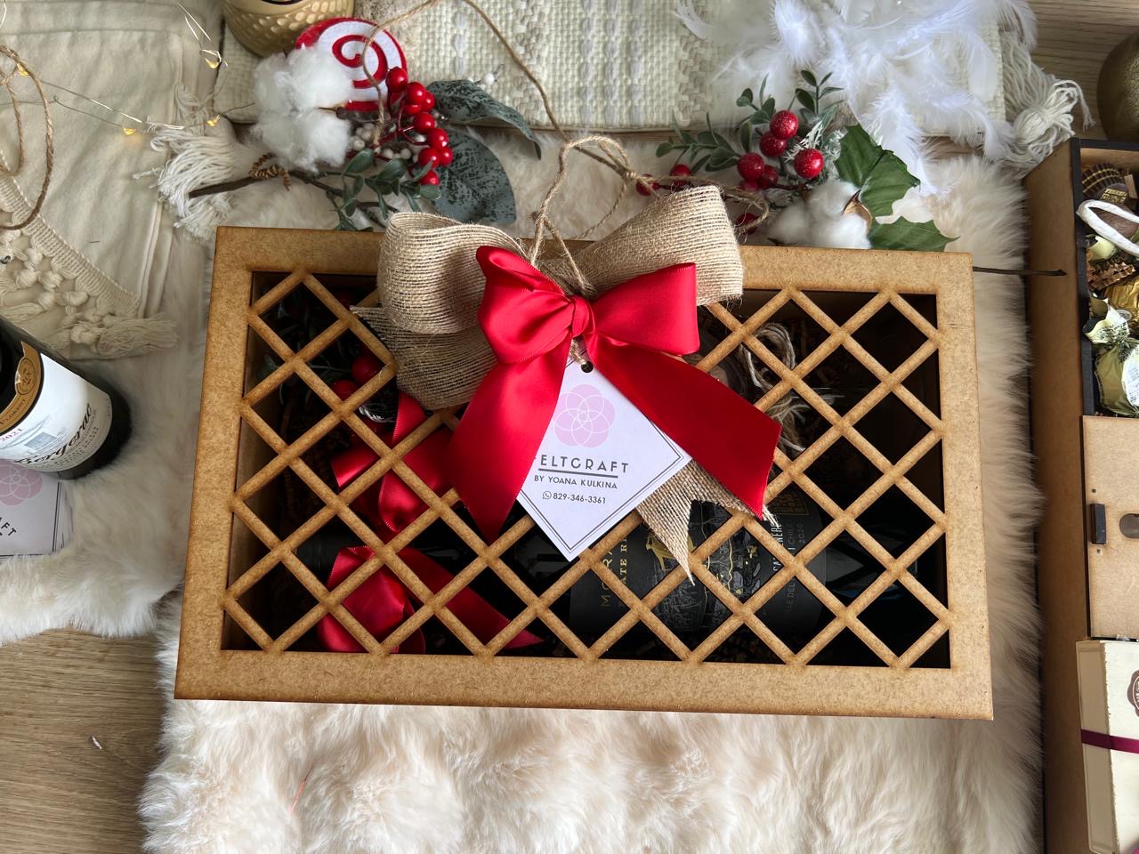 Regalo elegante de madera con lazo para vino o whisky