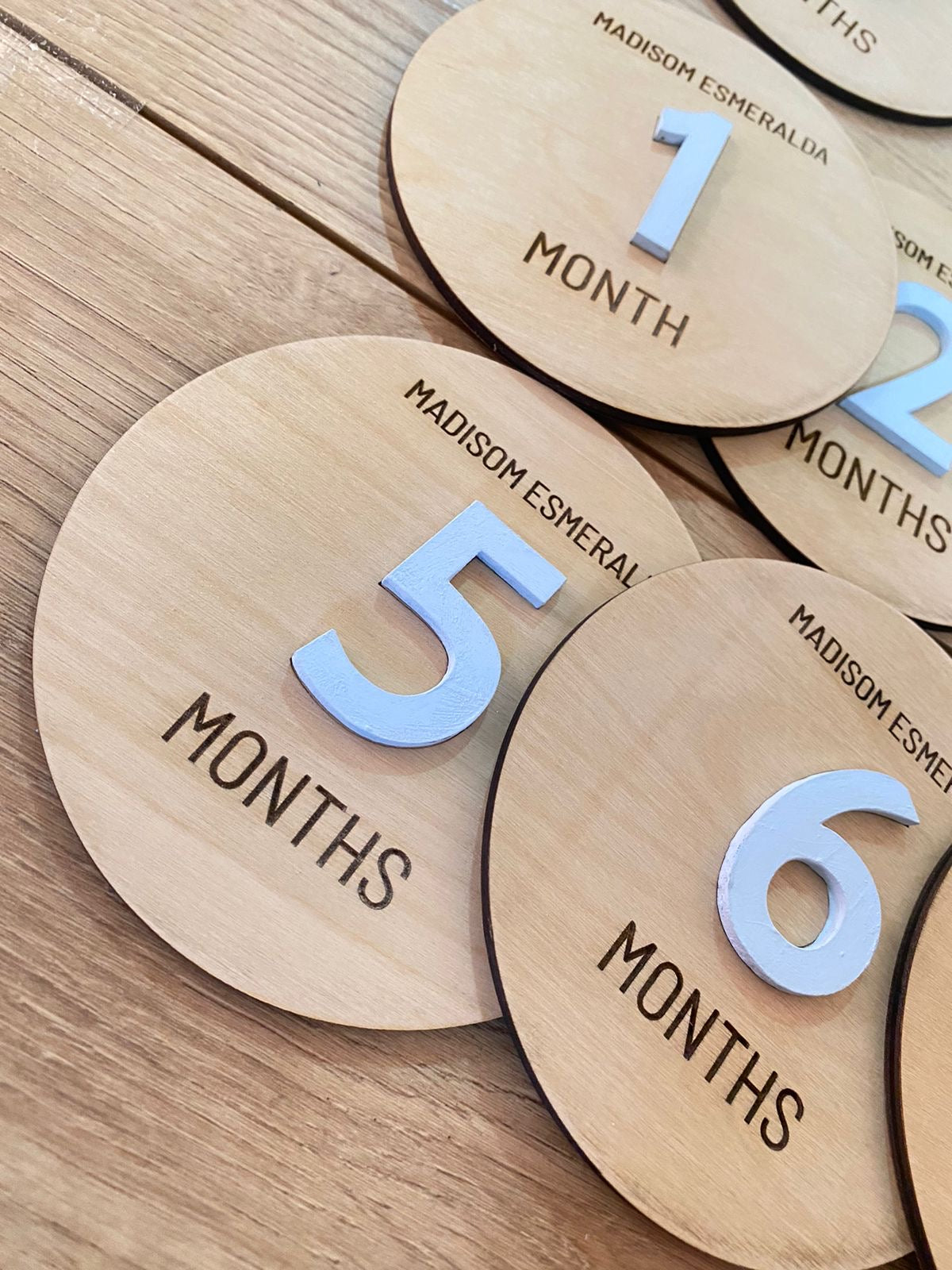 White letters Tags for baby months Wood Acrylic Girl Boy