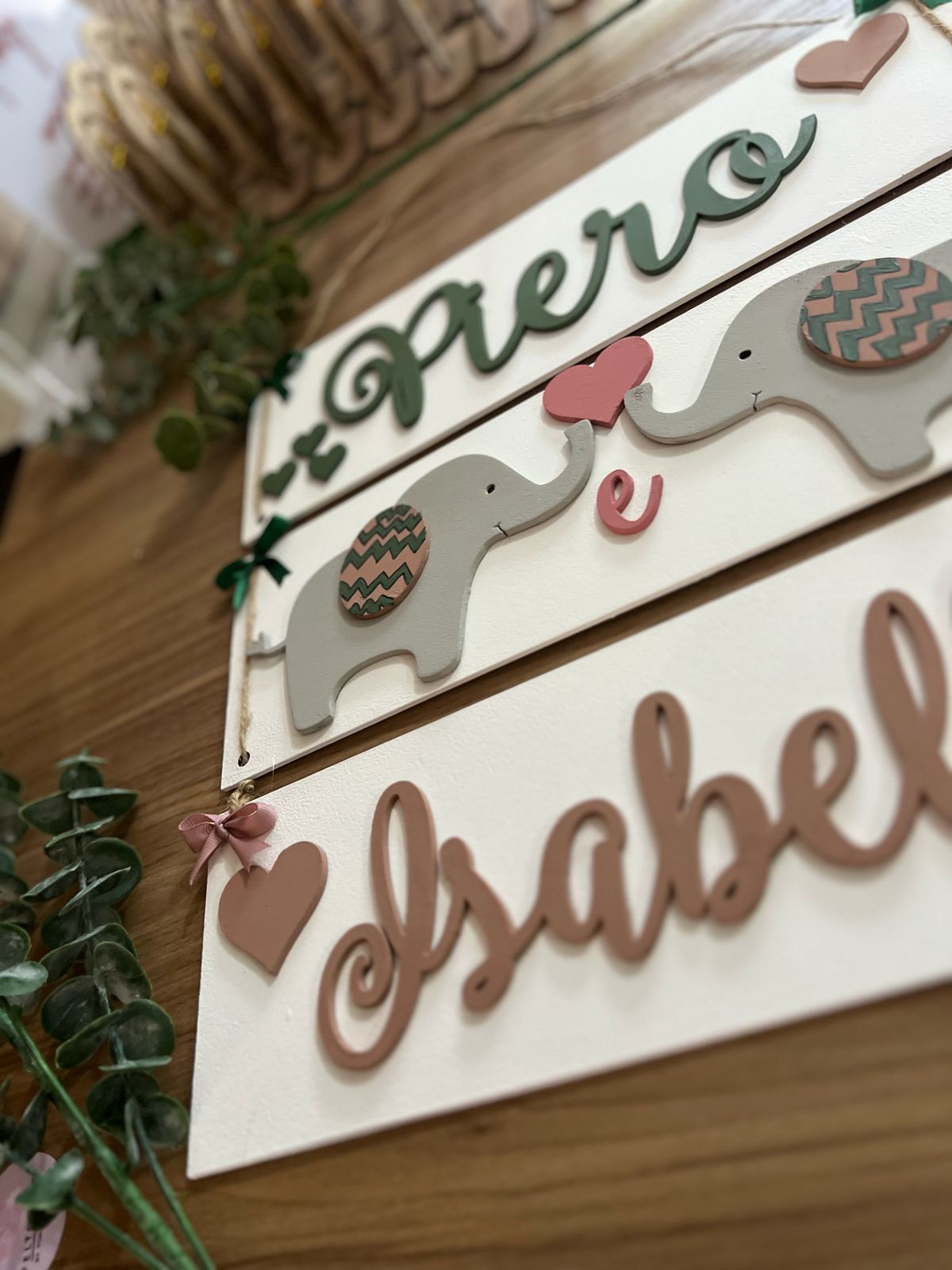 Colgante de bebe para puerta con elefantes