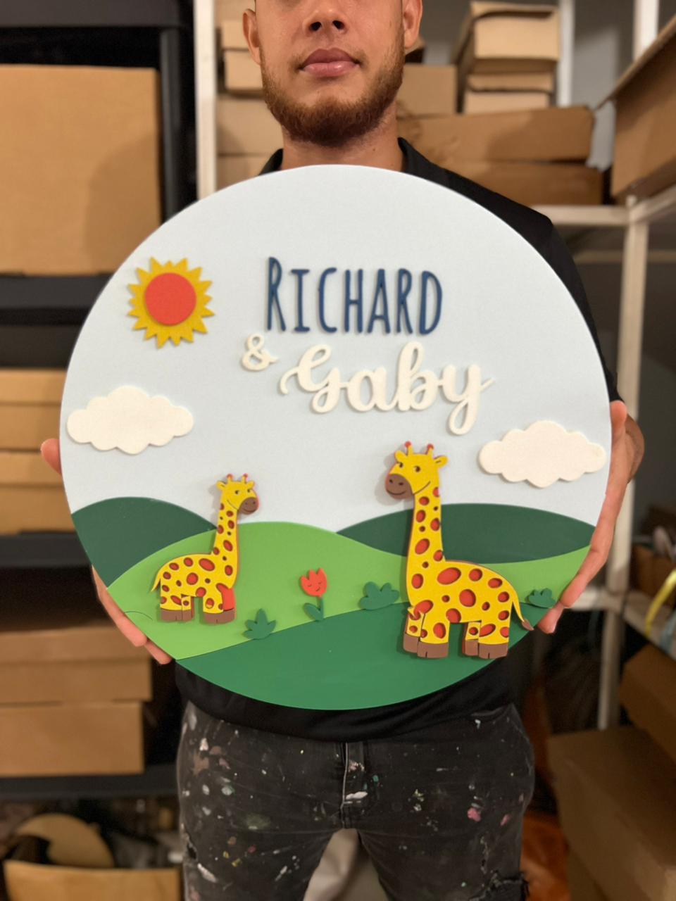 Safari nursery decor Giraffe and Friends Baby Boy Wall Hanging