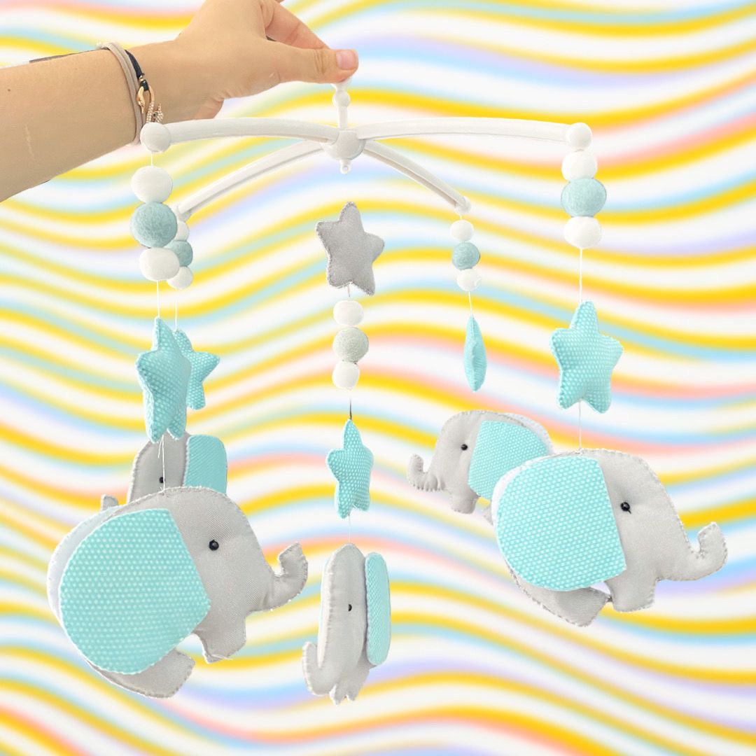 Móvil de cuna de elefantes de tela personalizado para bebé