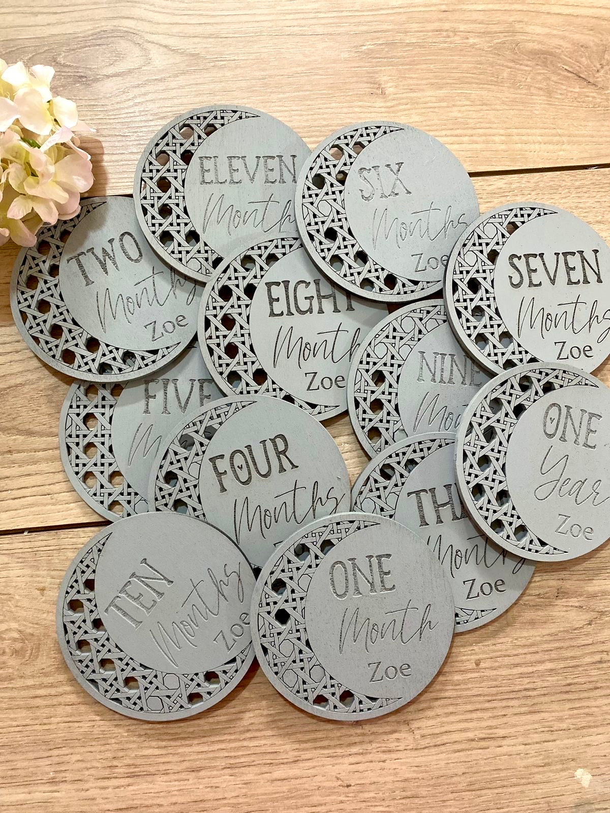 Etiquetas vintage Gris para bebe meses Niña Niño