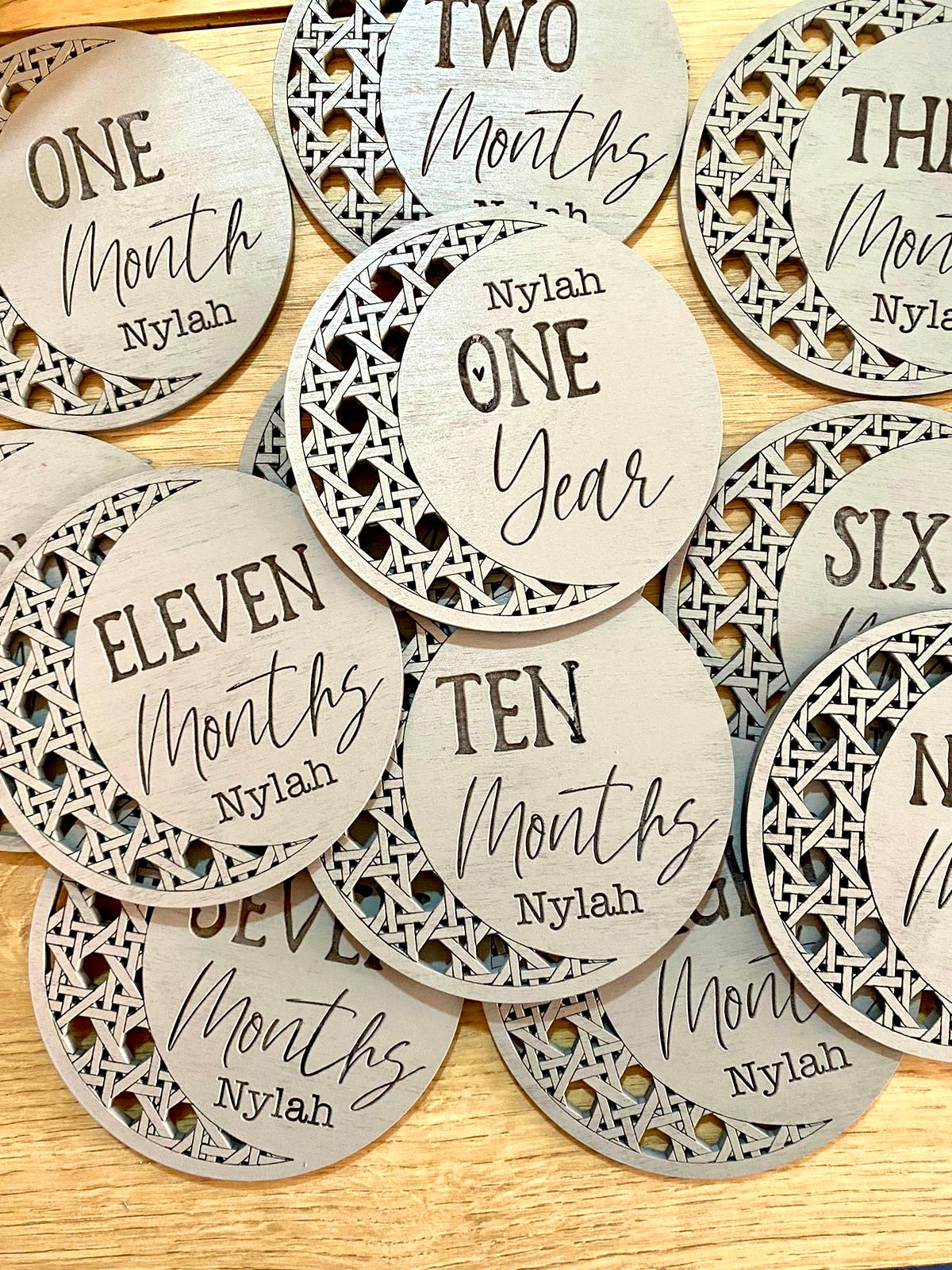 Wooden born tags for baby months Girl Boy