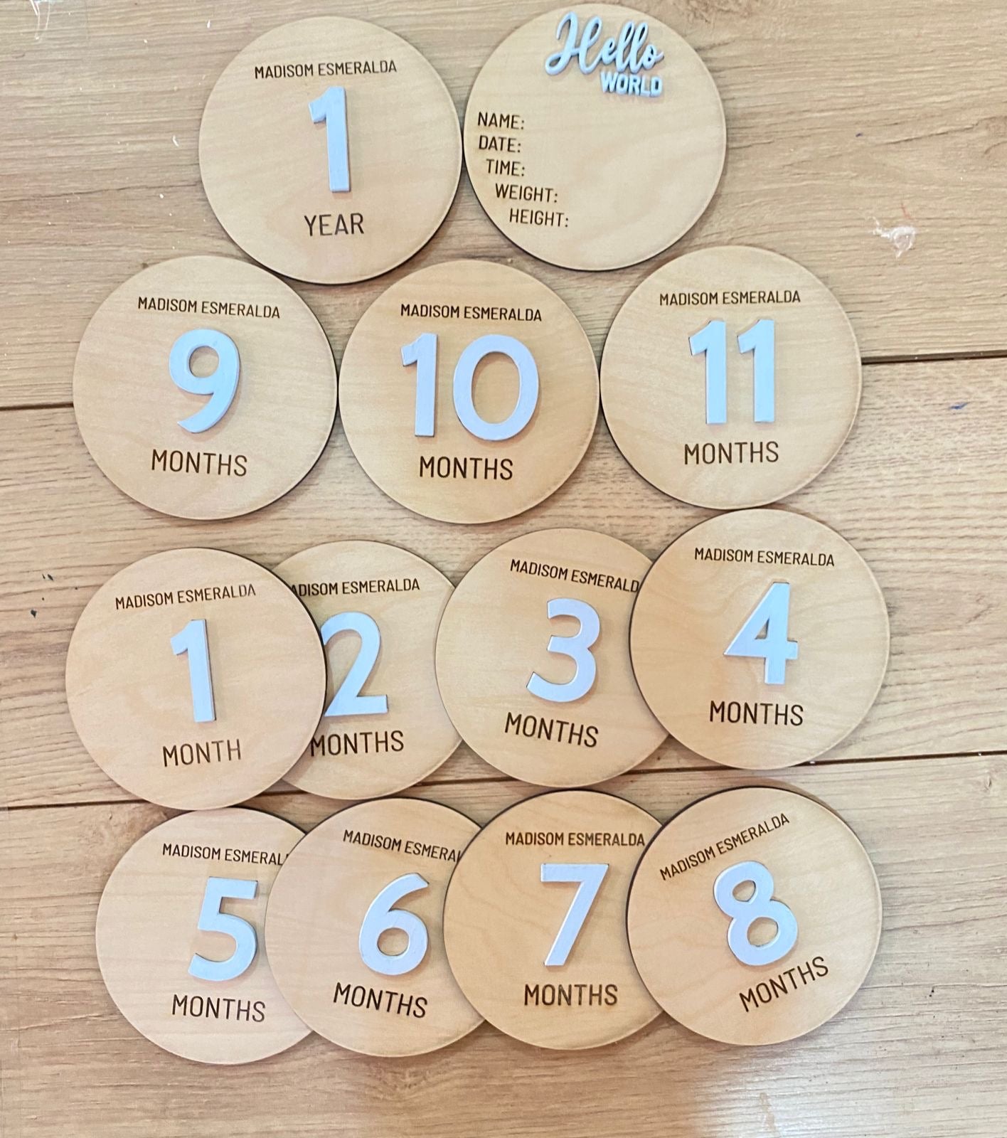 White letters Tags for baby months Wood Acrylic Girl Boy