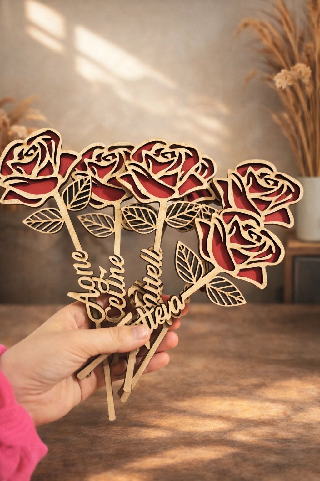 Souvenir personalizado rosas en madera