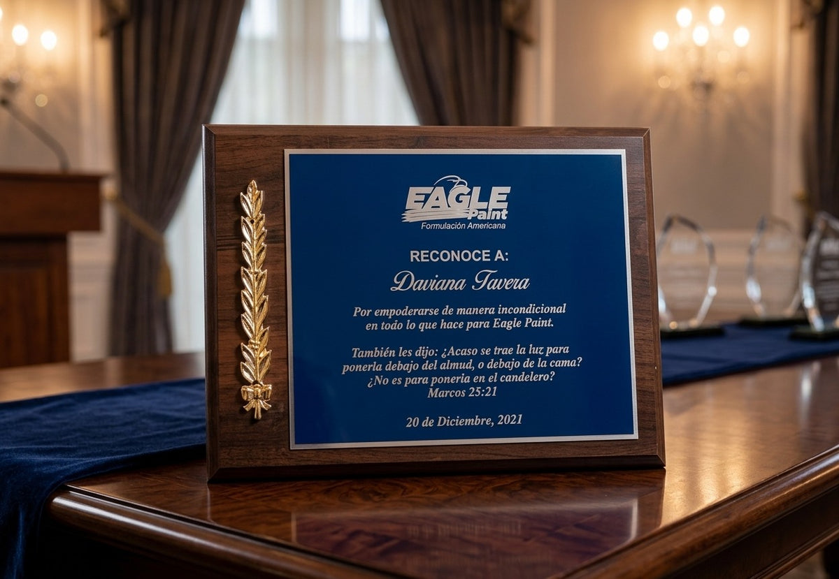 Placa de reconocimiento con fondo azul personalizada