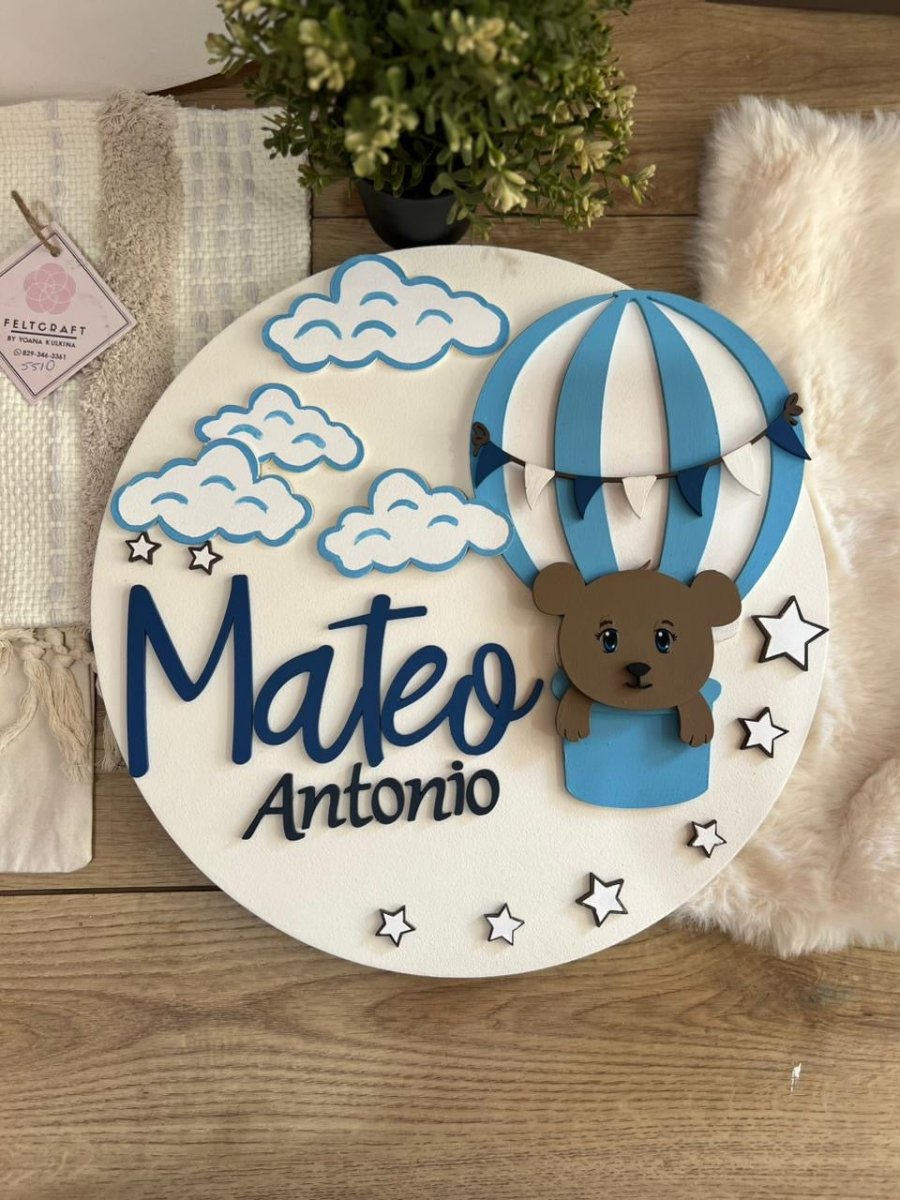 Bear Balloon Baby Boy Wall Hanging safari nursery decor - Felt Craft RD