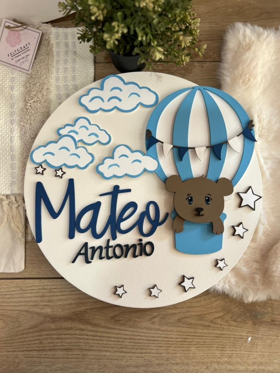 Bear Balloon Baby Boy Wall Hanging safari nursery decor - Felt Craft RD