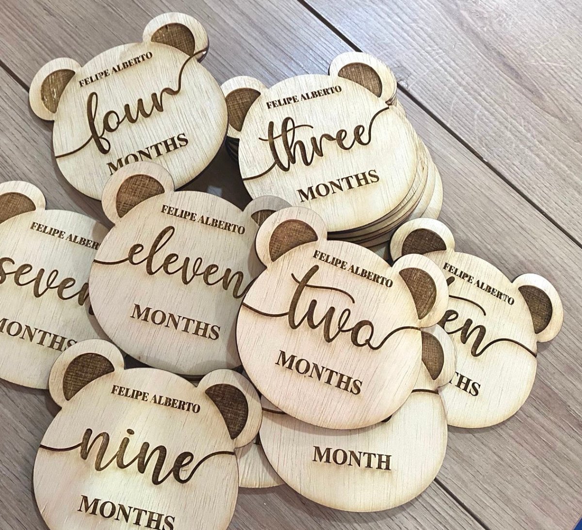 Bear Shape Baby Born Months tags - Felt Craft RD
