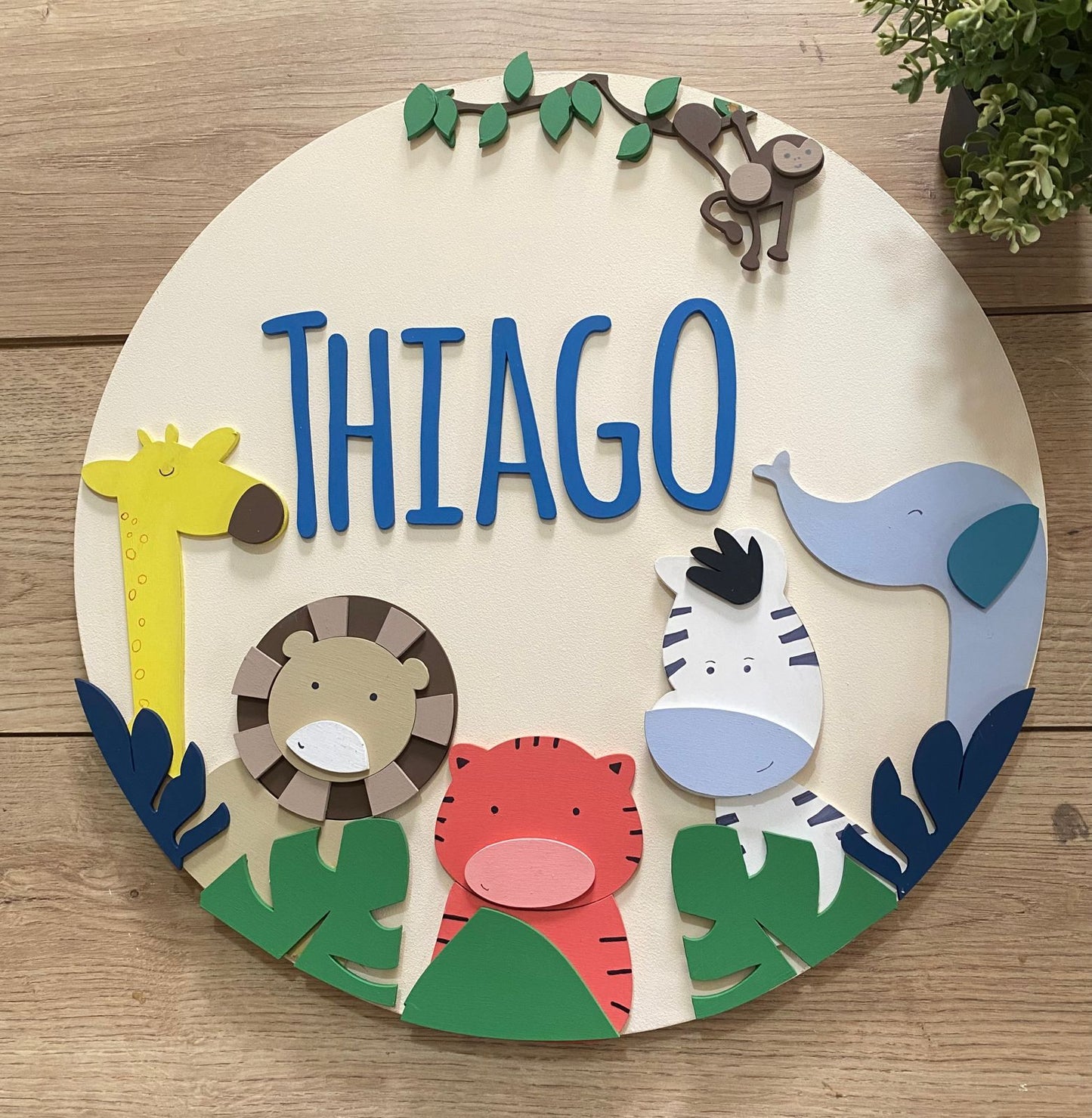 Safari pink pig Gray Bottom Safari Baby Boy Wall Hanging