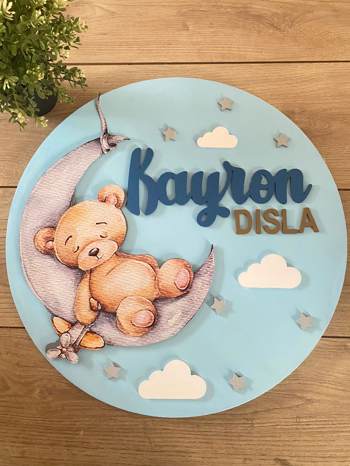 Sleepy Bear in the moon Baby boy Wall Hanging