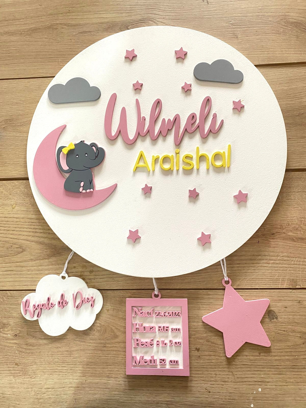 Safari nursery decor Moon Baby Elephants Baby Girl Wall Hanging