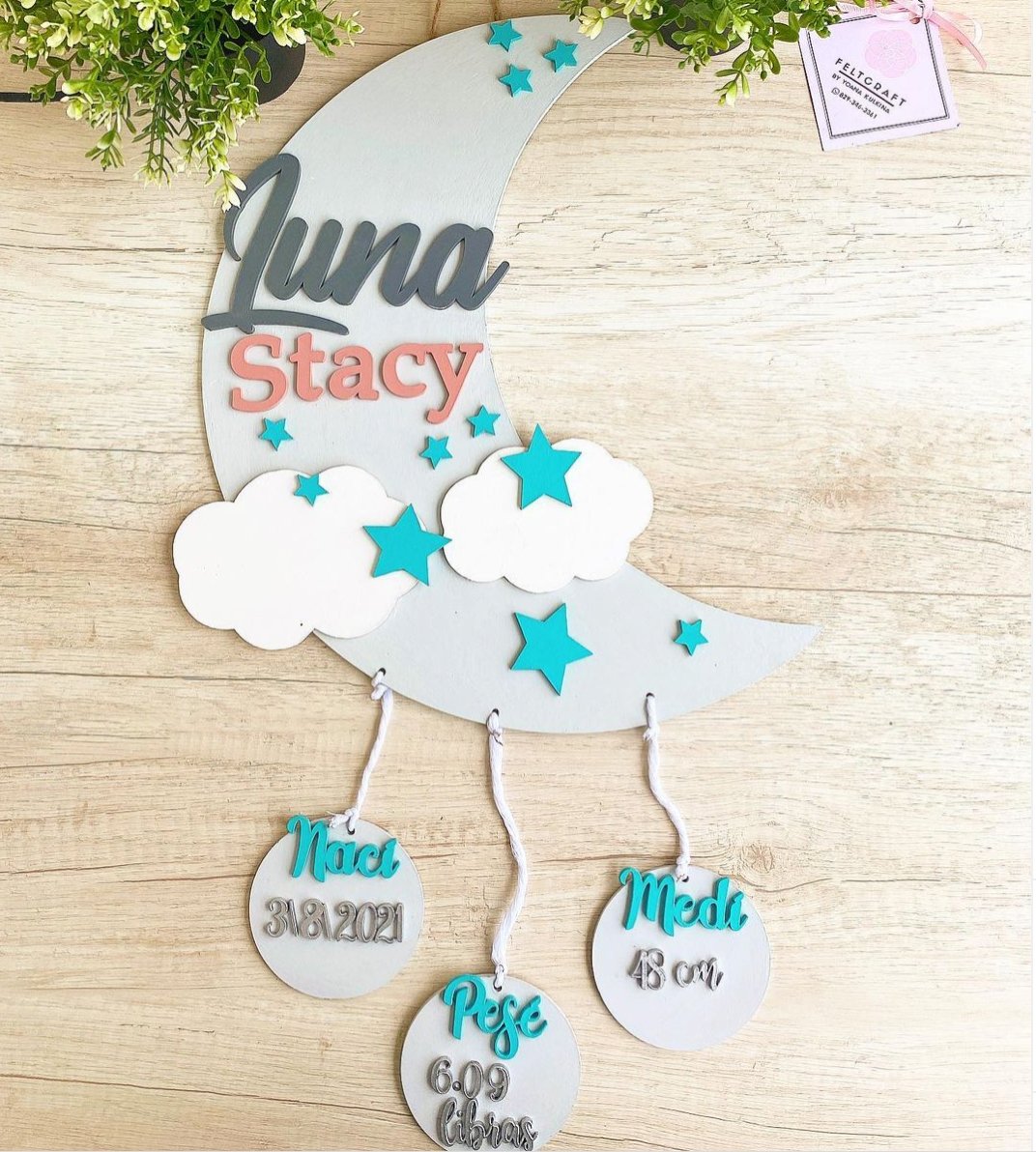 Moon and clouds wall hanger handmade in felt – Feltcraft RD