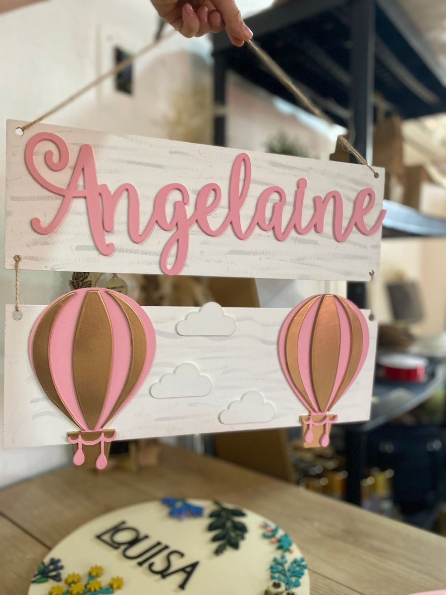 Pink Hot Air Balloons side Baby Girl Wall Hanging Safari nursery decor - Felt Craft RD