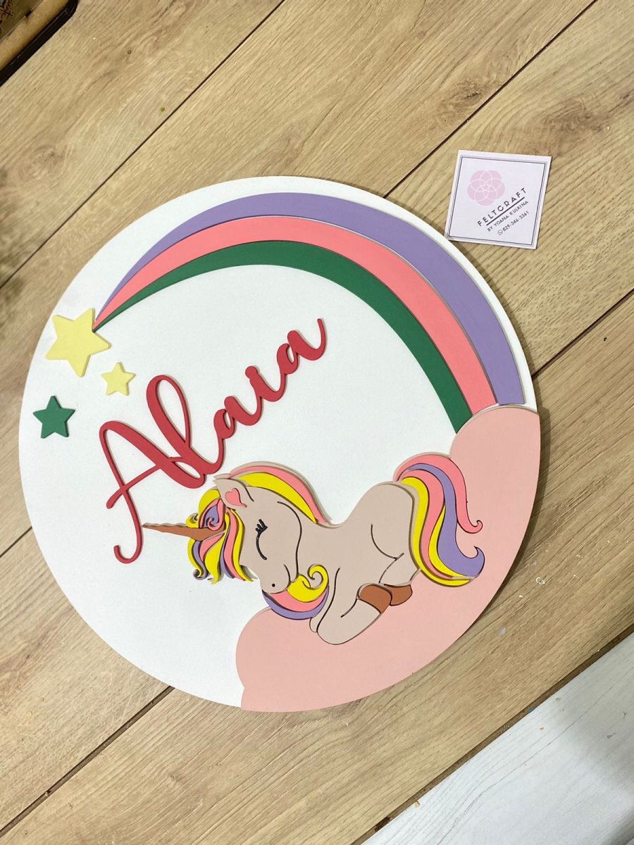 Safari nursery decor Colorfull Unicorn Above Crib Girl hanger - Felt Craft RD