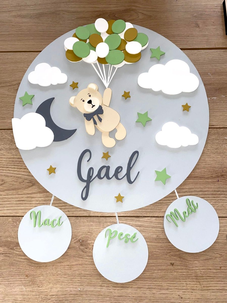 Safari nursery decor Green Globes Bear Stars Baby Boy Wall Hanging - Felt Craft RD