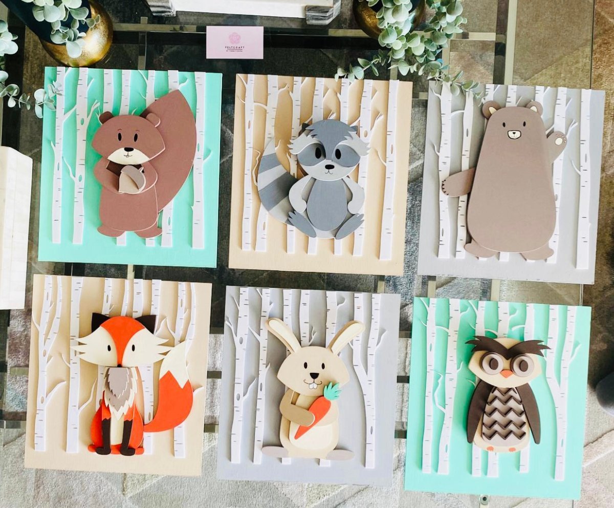 Set de 6 cuadros animalitos boy girl - Felt Craft RD