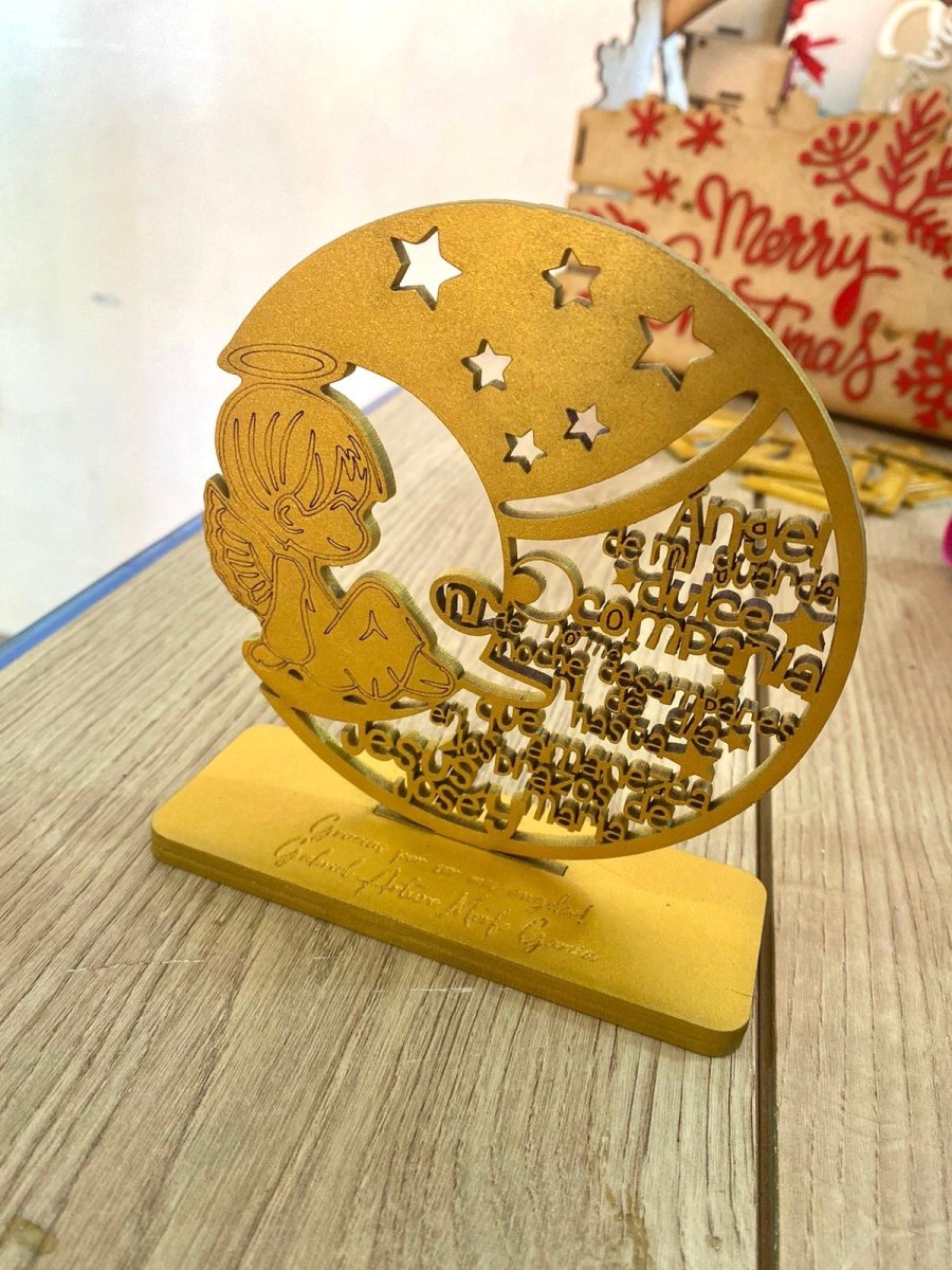 Souvenir de mesa de ángel dorado personalizado para bautizo - Felt Craft RD