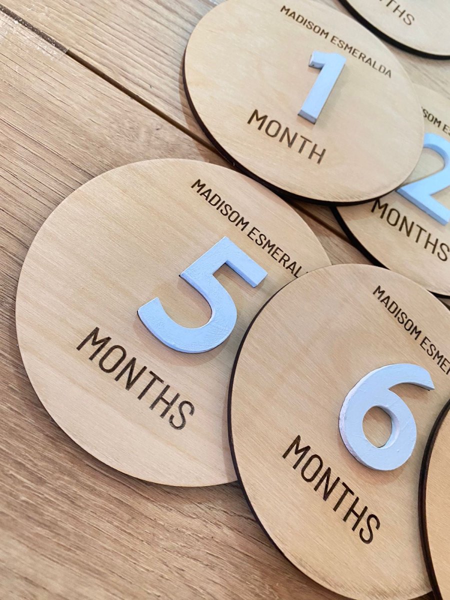 White letters Tags for baby months Wood Acrylic Girl Boy - Felt Craft RD