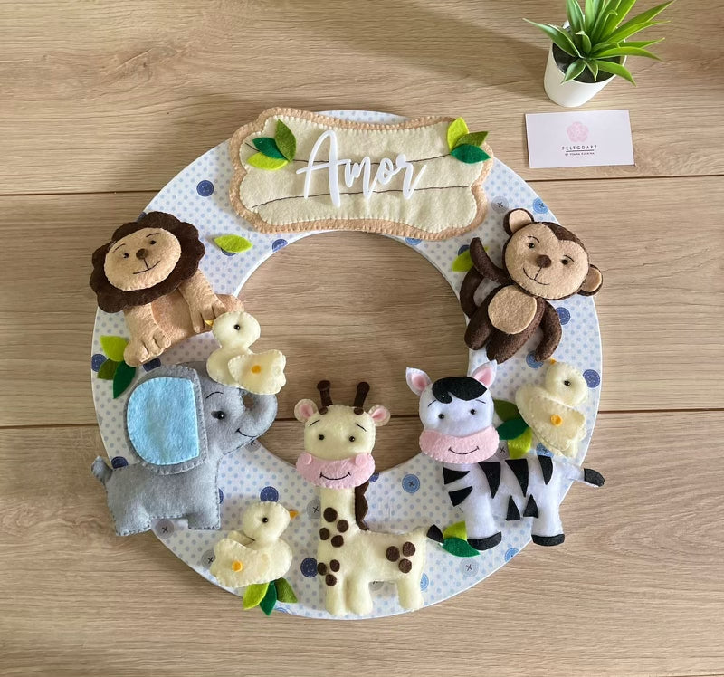 Safari Wool Felt Baby Boy Wall Hanging