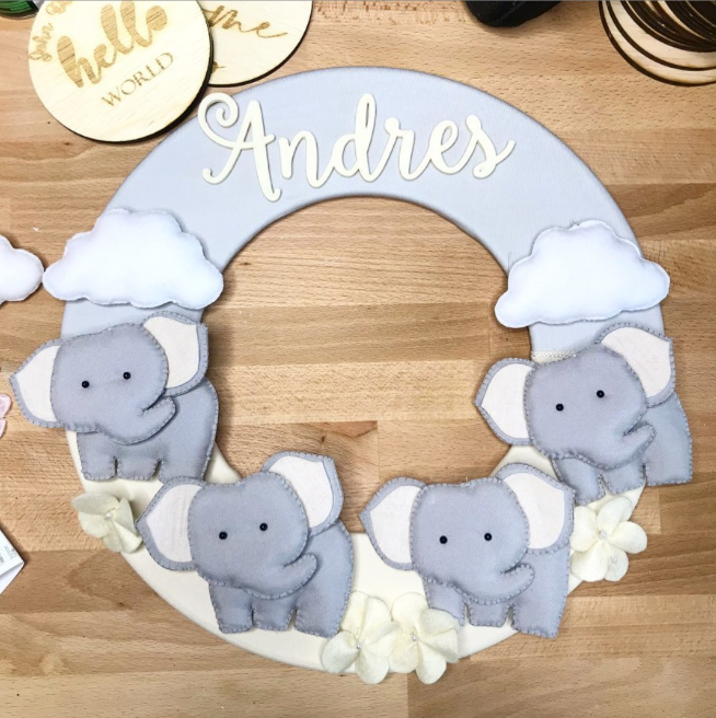 Safari nursery decor Elephant Family Baby Boy Above Crib Hanger