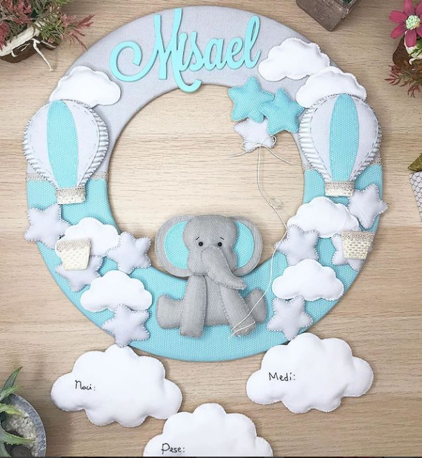 Safari nursery decor Elephant and clouds in fieltro Baby Nursery Decor