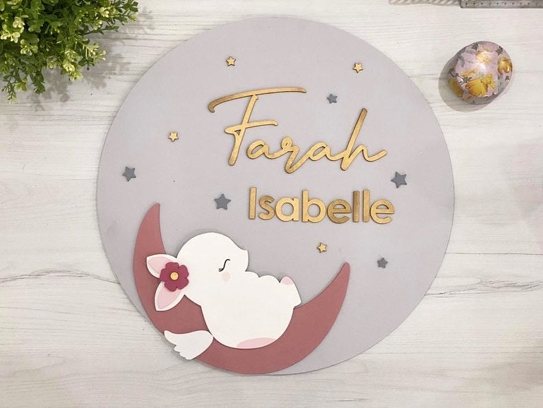 Sleepy Rabbit Baby Girl Wall Hanging