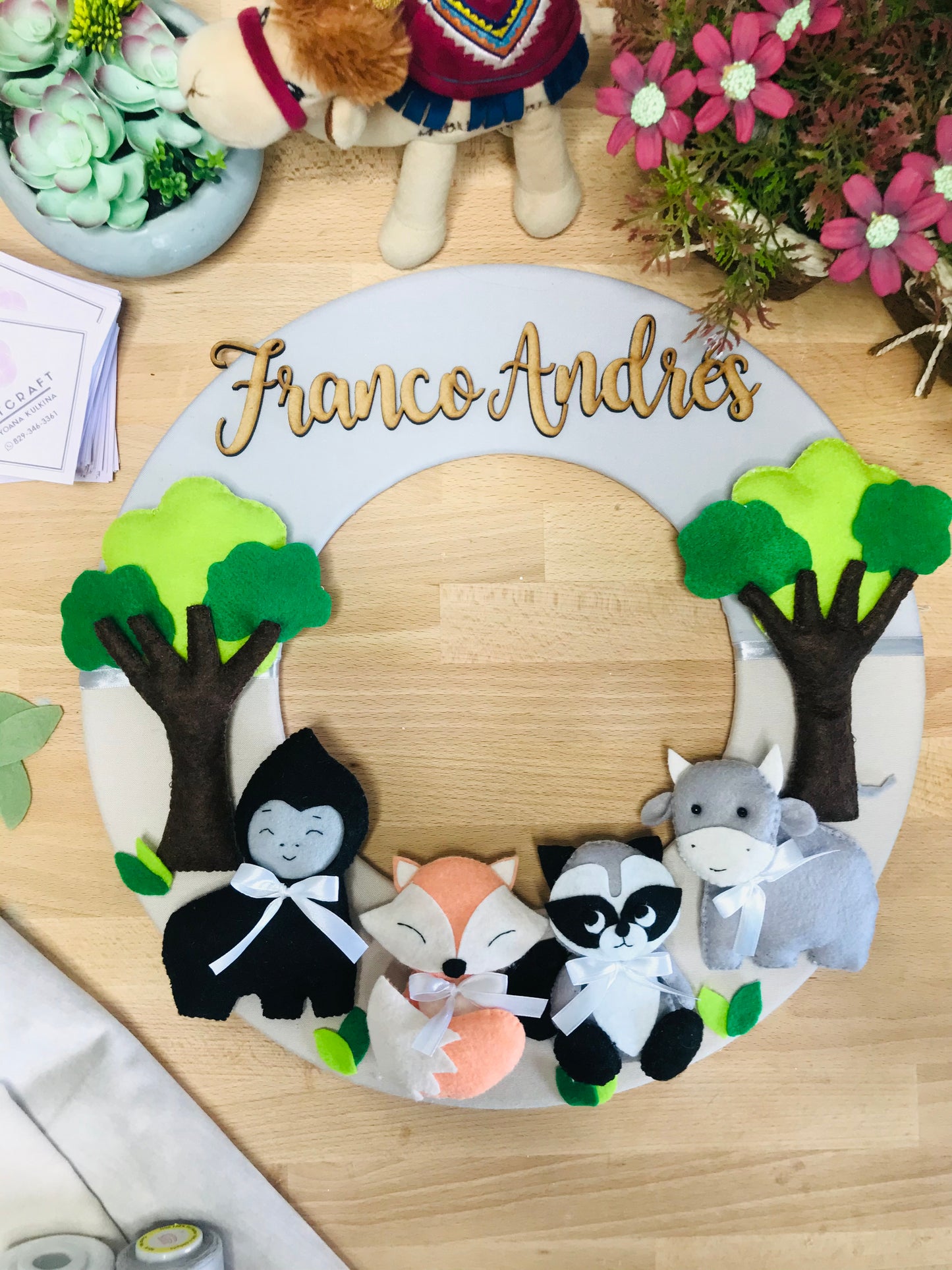 Safari nursery decor Cow and friends in fieltro Baby Boy Wall Hanging