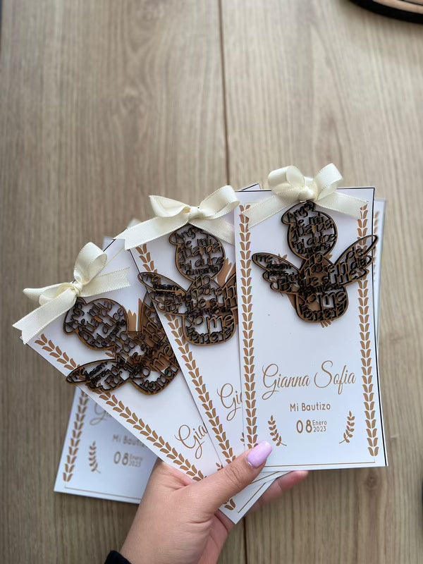 Invitaciones personalizadas para bautizo con ángeles Santo Domingo