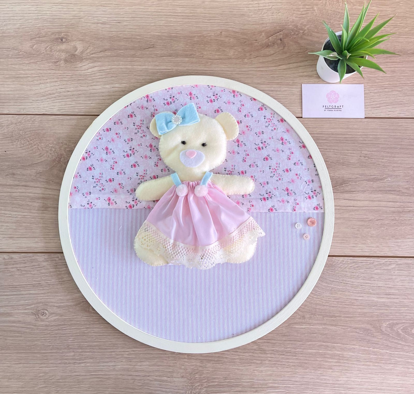 Sweet Bear Wool Felt Baby Girl Wall Hanging