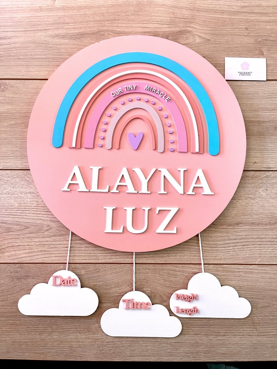 Rainbow Blue and pink Baby Girl Wall Hanging - Felt Craft RD