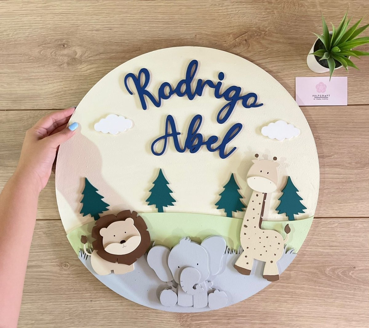 Safari nursery decor Family Lion Elephant and Giraffe Baby Boy Wall Hanging - Felt Craft RD