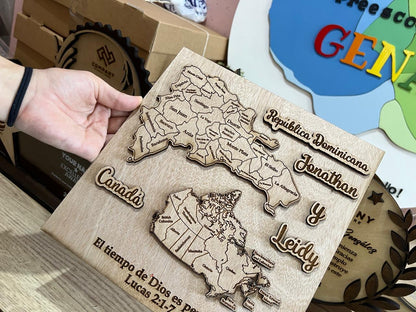 Cuadro con mapa personalizado de madera para regalo