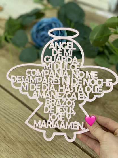 Souvenir de ángel para bautizo personalizado en madera Santo Domigo