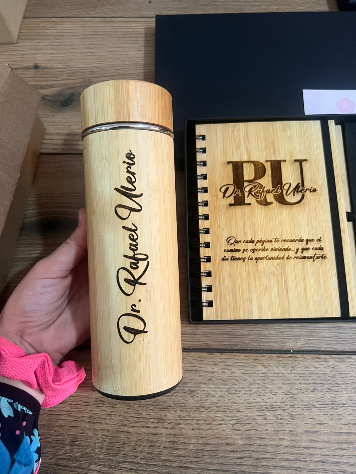 Set personalizado libreta termo lapicero y memoria usb