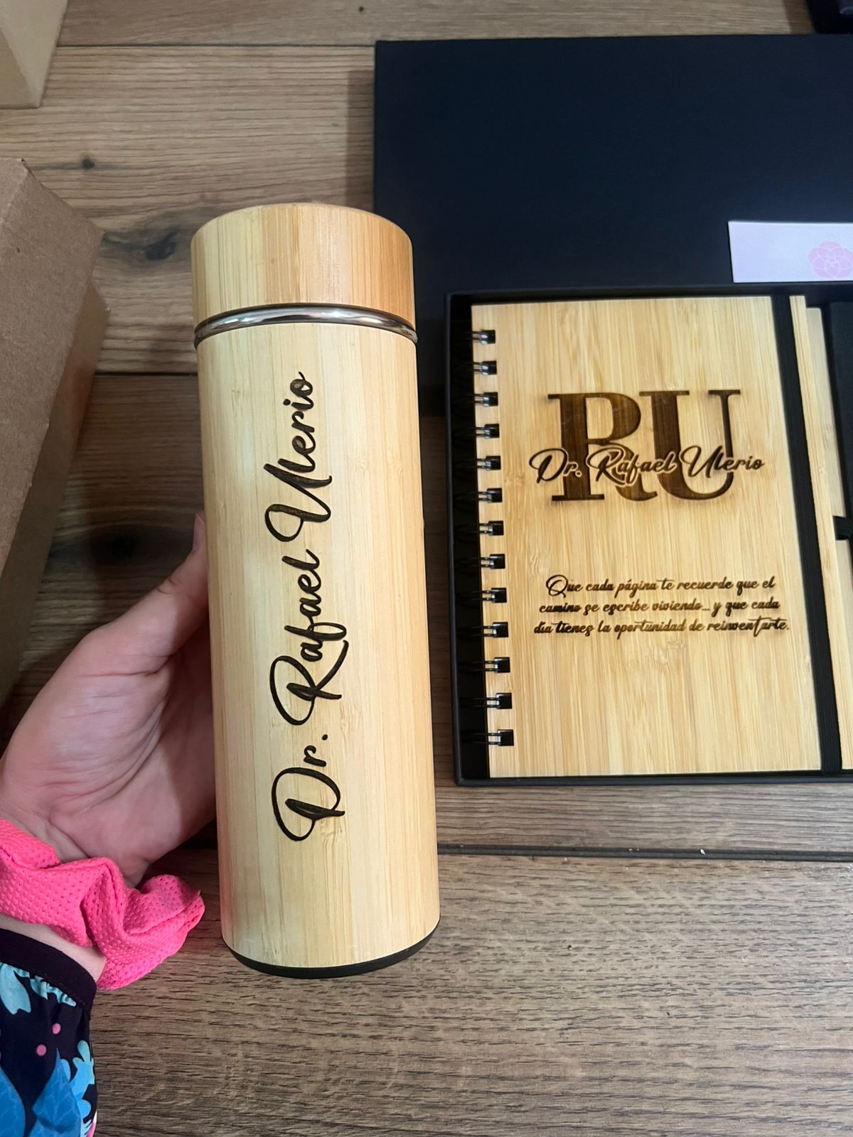 Set personalizado libreta termo lapicero y memoria usb