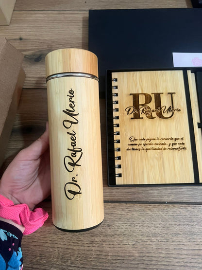 Set personalizado libreta termo lapicero y memoria usb