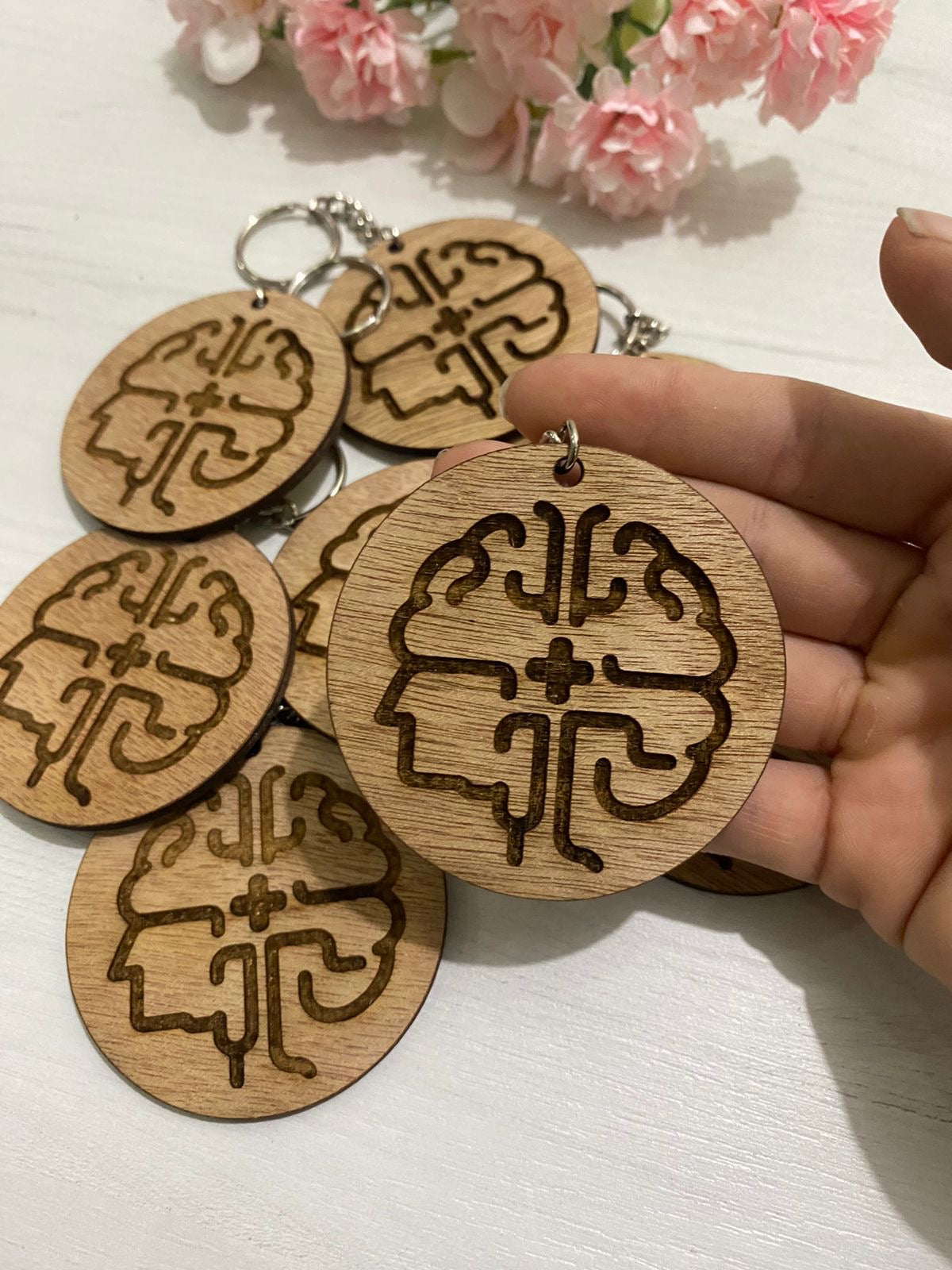 Brain Engraved Wooden keychain