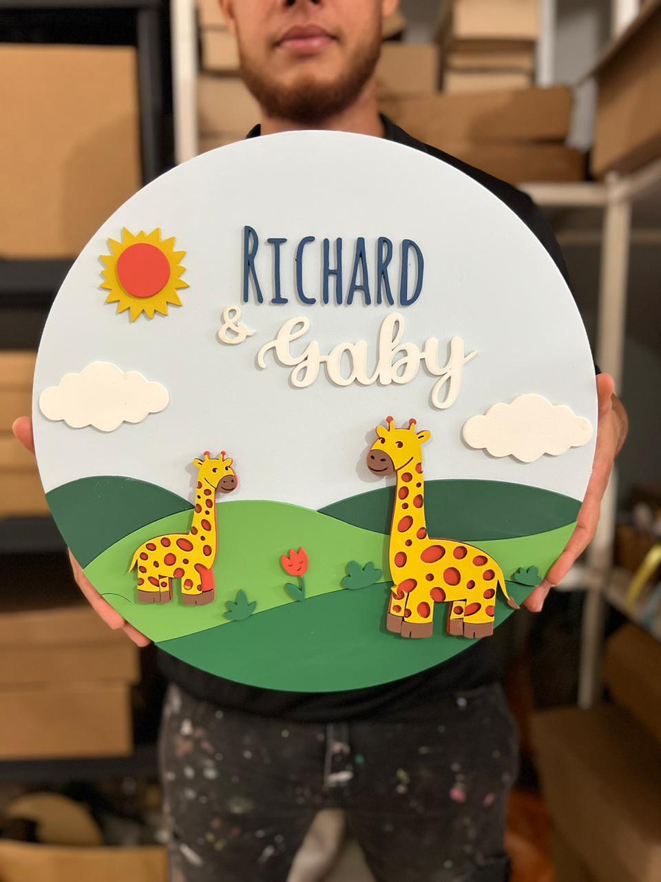 Safari nursery decor Giraffe and Friends Baby Boy Wall Hanging