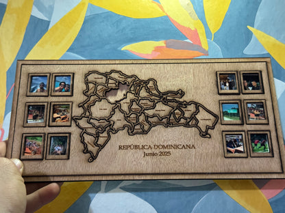Mapa recuerdos pareja en madera personalizado
