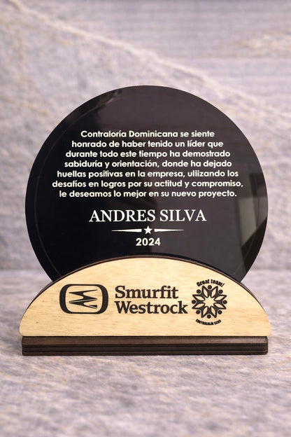 Placa de reconocimiento personalizado corporativa