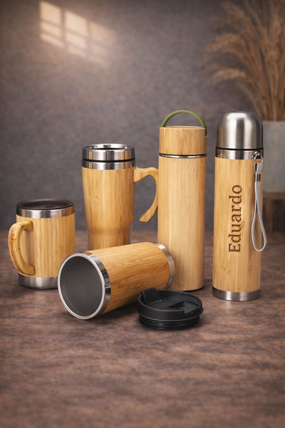 Termo personalizado de bambu con grabado