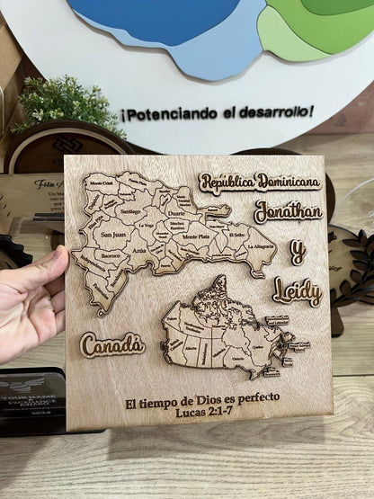 Cuadro con mapa personalizado de madera para regalo